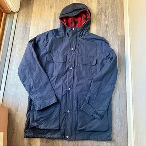 Woolrich Jacket Mens L Wool Lined Hooded Trench Navy Barn Chore Coat